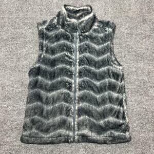 Dylan Vest Womens Medium Gray Faux Fur Chevron Full Zip Soft Pockets Warm